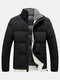 Mens Thicken Warm Stand Collar Zip Front Windproof Overcoats With Pocket - Black