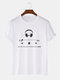 Mens Cotton Headphone Player Print Casual Short Sleeve T-Shirts - White