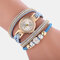Ethnic Temperament Hand-woven Belt Multi-layer Watch Metal Rhinestone Beaded Pendant Watch - Blue