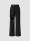 Solida tasca a catena ritagliata Pantaloni per le donne - Nero