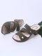 Plus Size Women Trendy Vintage Casual Chunky Heel Slippers - Army Green