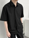 Men Casual Solid Color Half Sleeve Shirt - Black