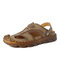 Men Hollow Out Hand Stitching Lazy Slip-on Casual Outdoor Sandals - Khaki