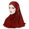 Women Muslim Ice Silk Side Three Small Flowers Tassel Beanie Hat Outdoor Casual Neck Protect Hat  - Wine Red