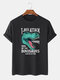 Mens Cartoon Dinosaur Letter Print O-Neck 100% Cotton Short Sleeve T-Shirts - Black