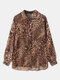 Leopard Print Lapel Long Sleeve Button Loose Blouse For Women - Brown