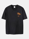 Plus Size Mens 100% Cotton Palm Tree Chest Print Casual Short Sleeve T-Shirts - Black