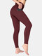 Famous Tiktok Pocket Plain Sport Yoga Hip Lift Leggings For Women - Wine Red