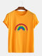 Mens Cotton Rainbow Painting Print O-Neck Casual Short Sleeve T-Shirts - Yellow
