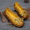 SOCOFY Genuine Leather Handmade Flower Loafers Soft Flat Casual Shoes - Yellow