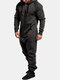 Mens Solid Color Fleece Zipper Front Jumpsuit Home Lounge Hooded Onesies With Pocket - Dark Gray