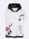 Mens Chinese Plum Bossom Bird Print Short Sleeve Hooded T-Shirts - White