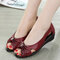 Peep Toe Breathable Wedges Hollow Out Sandals - Red