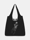 Fingers Flower Print Lightweight Medium Reusable Grocery Shopping Cloth Bags Handbags - Black