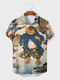 Herren-Hemden mit Allover-Motiv, japanischer Froschfigur, Revers, kurzärmelig, Winter - Aprikose