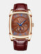 11 Colors PU Alloy Men Vintage Watch Luminous Decorated Pointer Calendar Quartz Watch - Rose Gold Case Brown Dial Brown 