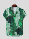 Mens Figure Statue Print Revere Collar Short Sleeve Shirt - Green