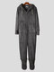 Men Flannel Thick Plain Footed Onesies Loungewear Thermal Thumb Holes Hooded Footed Jumpsuit Pajamas With Socks - Grey