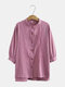 Embroidered Solid Color 3/4 Sleeve Shirt For Women - Pink