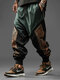 Pantalon ample à motif ethnique Vintage pour hommes, Patchwork, cordon de serrage, taille, hiver - vert