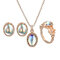 Vintage Gold Jewelry Set Colorful Artifical Gem Geometric Pendant Necklace Earrings Rings for Women - Gold
