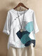 Cartoon Fishes Print Rolled Sleeve O-neck Plus Size T-shirt - White