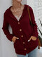 Casual Solid Color Long Sleeve Button Hooded Sweater - Red