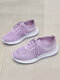 Plus Size Women Casual Lace-up Comfy Breathable Walking Shoes - Purple