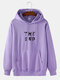Mens 100% Cotton The End Letter Print Solid Color Daily Hoodie - Purple