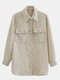 Plaid Print Pearl Shirt Lapel Collar Long Sleeve Women Jacket - Beige