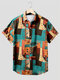 Mens Allover Abstract Geometric Print Lapel Short Sleeve Shirts - Multi Color