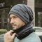 Men 2PCS Plus Velvet Thick Winter Outdoor Keep Warm Neck Protection Headgear Scarf Wool Hat Beanie - Grey