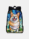 Women Large Capacity Oil Painting Dog Pattern Prints Backpack - 01