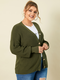 Solid Color V-neck Button Long Sleeve Plus Size Cardigan for Women - Dark Green