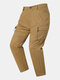 Men Cotton Plain Ruched Multi Pocket Zip Fly Long Overalls - Khaki