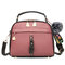 Women Faux Leather Plain Fur Ball Handbag Shoulder Bag Crossbody Bag - Pink