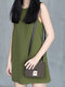 Solid Sleeveless Crew Neck Casual Dress For Women - Green