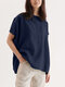 Solid Short Sleeve Crew Neck Casual Loose T-shirt - Navy