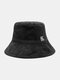 Unisex Corduroy Letter Pattern Embroidered All-match Warmth Bucket Hat - Black