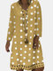 Polka Dot Printed V-neck Long Sleeve Midi Dress - Yellow