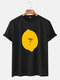 Mens Cartoon Lemon Printed Round Neck Casual Short Sleeve T-shirts - Black