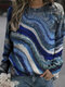 Landscape Print O-neck Plus Size Sweatshirt for Women - Blue