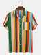 Men 100% Cotton Colorful Striped Holiday Casual Shirt - Yellow