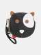 Women Genuine Leather Cowhide Cute Cartoon Dog Pattern Keychain Wallet Storage Bag Coin Bag - Black