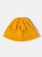 Unisex Knitted Solid Color Twist Jacquard Brimless Outdoor Warmth Beanie Hat - Yellow