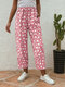 Polka Dot Printed Elastische Taille Casual Plus Größe Hose - Rosa