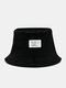 Unisex Twill Polyester Cotton Jacquard Letters Pattern Patch Narrow Brim Outdoor Sunshade All-match Bucket Hat - Black