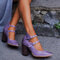 Large Size Women Ladies Splicing Pointed Toe Buckle Chunky Heel Pumps - Purple 2