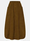 Corduroy Solid Color Elastic Waist Pocket Casual Skirt For Women - Coffee