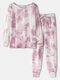 Plus Size Women Tie Dye Print Drop Shoulder Jogger Pants Long Pajama Sets - Pink